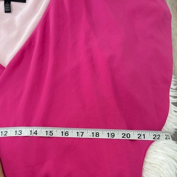 White House Black Market Fuchsia and Cream V-Neck Blouse Size Small - Picture 3 of 7